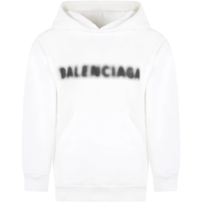 Shop Balenciaga White Sweatshirt For Kids With Black Logo