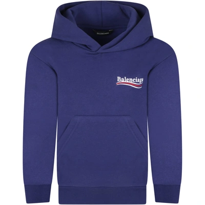 Shop Balenciaga Purple Sweatshirt For Kids With Logo In Blue