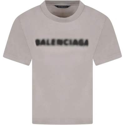 Shop Balenciaga Gray T-shirt For Kids With Black Logo In Grey