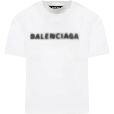 Shop Balenciaga White T-shirt For Kids With Black Logo