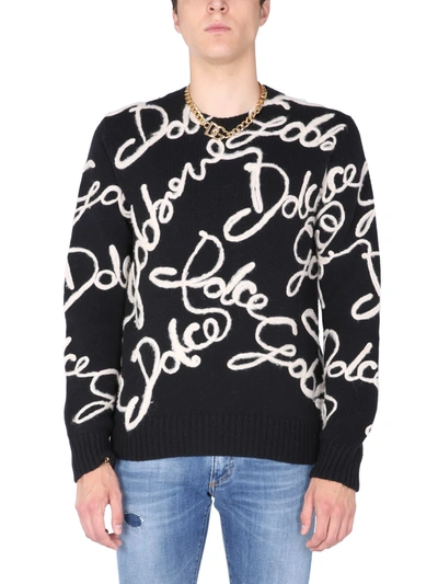 Shop Dolce & Gabbana Embroidered Wool Sweater In Nero