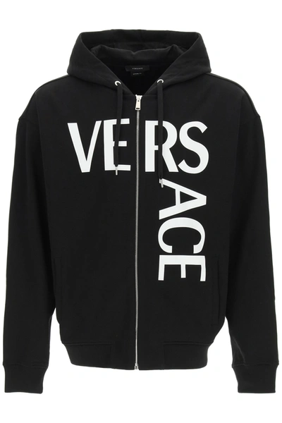 Shop Versace Logo Print Hoodie In Black (black)