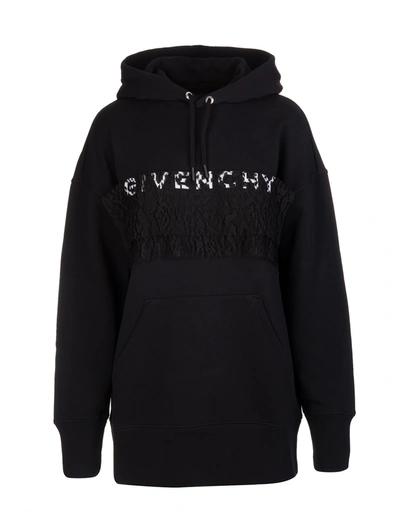 Shop Givenchy Woman Black Oversize  Hoodie With Lace