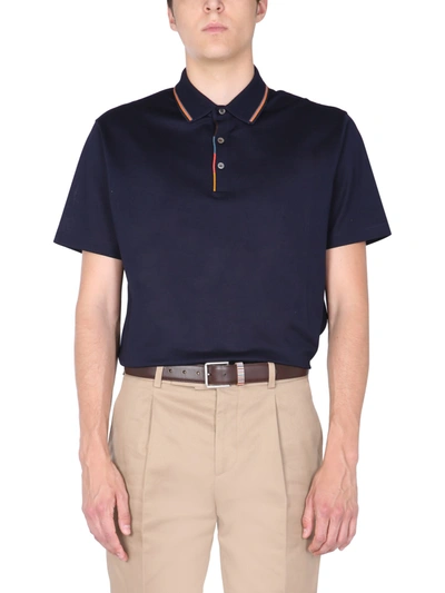 Shop Paul Smith Polo Shirt With Stripes Detail In Blu