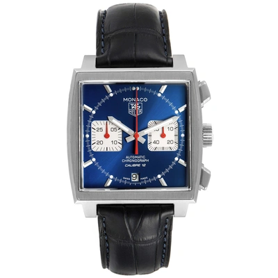 Shop Tag Heuer Monaco Calibre 12 Blue Dial Black Strap Watch Caw2111 Box Card In Not Applicable