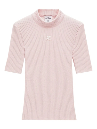 Shop Courrèges Reedition Short-sleeve Knit Top In Pink