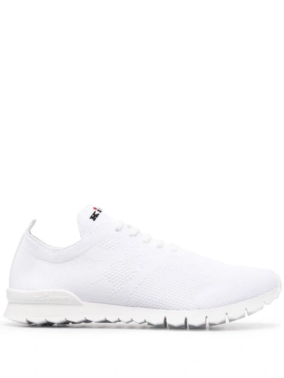 Shop Kiton White Low-top Knitted Lace-up Sneakers