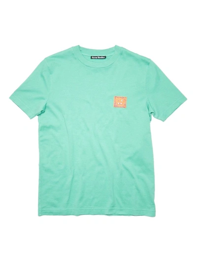 Shop Acne Studios Beaded Logo T-shirt Jade Green In Blue