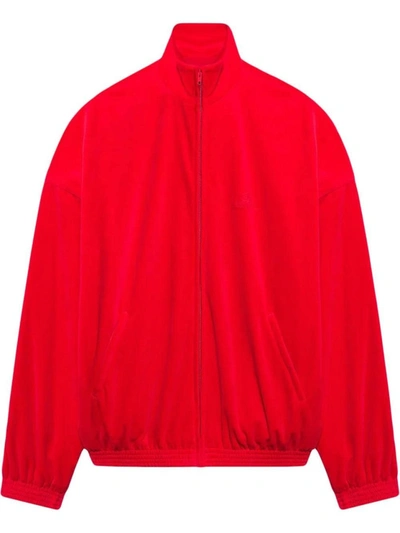 Shop Balenciaga Velvet Effect Tracksuit Jacket In Red