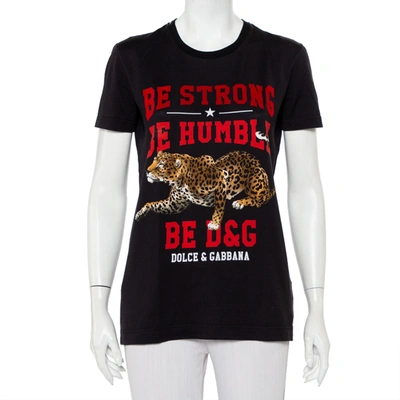 Pre-owned Dolce & Gabbana Black Leopard Printed Cotton Crewneck T-shirt S
