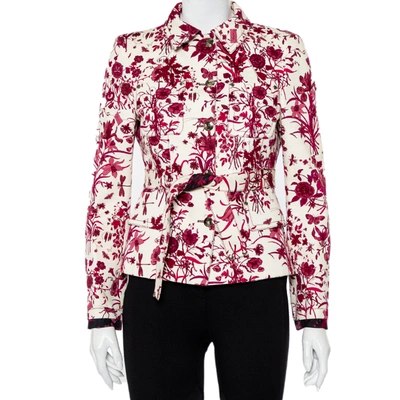 Pre-owned Gucci Cream Floral Printed Cotton Belted Button Front Jacket M