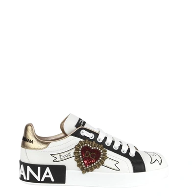 Pre-owned Dolce & Gabbana White Portofino Patch And Embriodery Trainers Size Eu 36.5