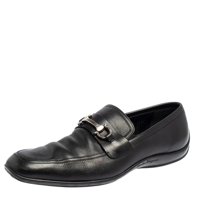 Pre-owned Ferragamo Black Leather Loafers Size 44.5