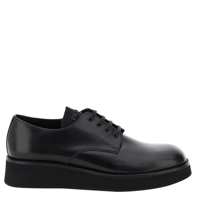 Pre-owned Prada Black Brushed Leather Derby Shoes Size Uk 9 Eu 43
