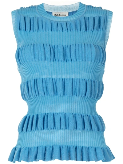 Shop Molly Goddard Sleeveless Ribbed Knitted Top In Blue
