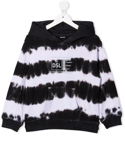 Diesel Teen Tie-dye Print Cotton Hoodie In White