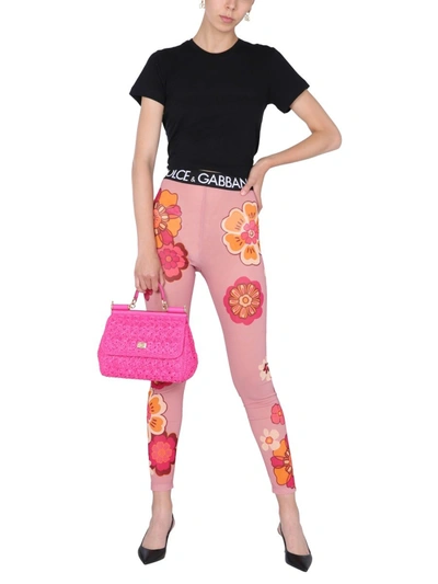 Dolce & Gabbana Floral-print Marquisette Leggings With Branded