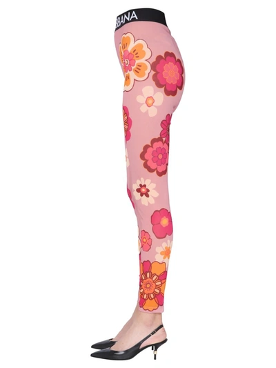 Dolce & Gabbana Floral-print Marquisette Leggings With Branded