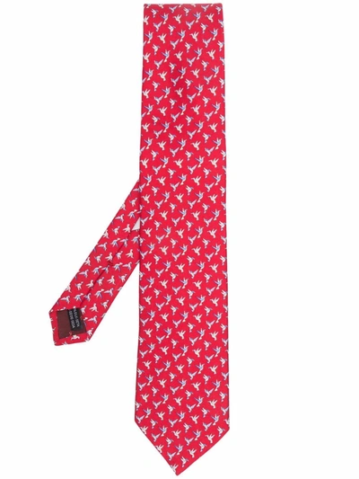 Shop Ferragamo Bird-motif Silk Tie In Rot