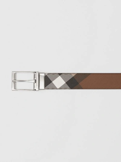 Shop Burberry Reversible Check And Leather Belt In Dark Birch Brown/black