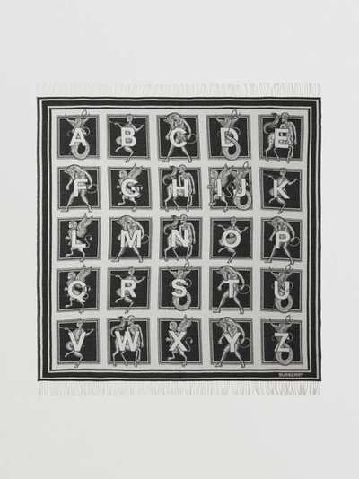 Shop Burberry Mythical Alphabet Cashmere Wool Blanket In Black/white