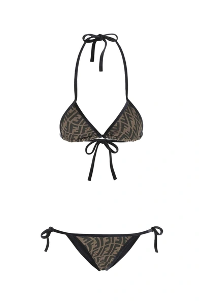 Shop Fendi Ff Vertigo Bikini Set In Brown