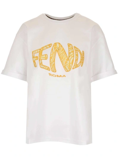 Shop Fendi Logo Embroidered T In White