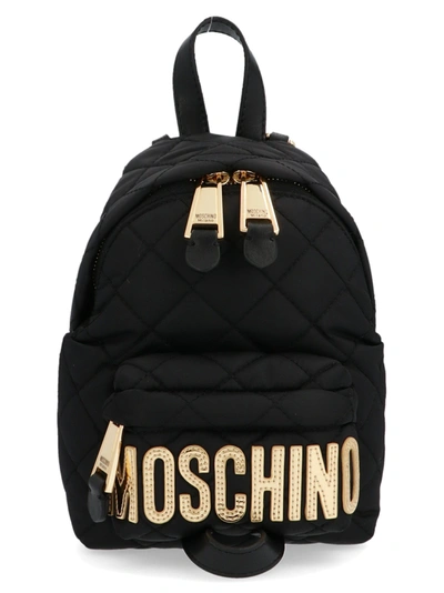 Shop Moschino Quilted Logo Mini Backpack In Black