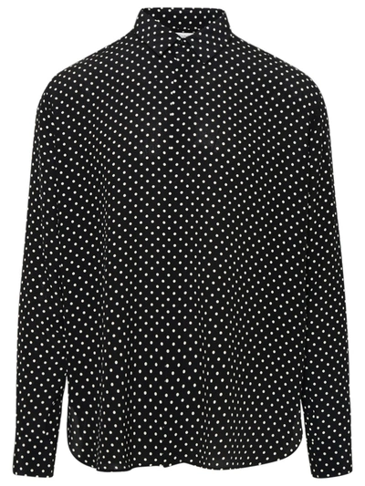 Saint Laurent Anchor Print Long Sleeve Silk Button-up Shirt In Black 
