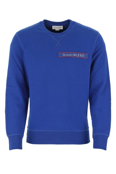 Shop Alexander Mcqueen Logo Patch Crewneck Sweatshirt In Blue