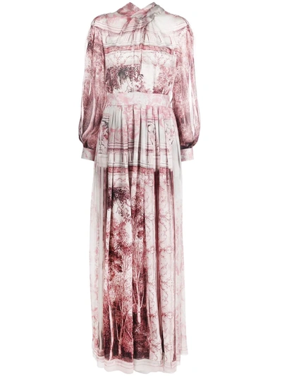 Shop Alberta Ferretti Nature-print Chiffon Dress In Grau