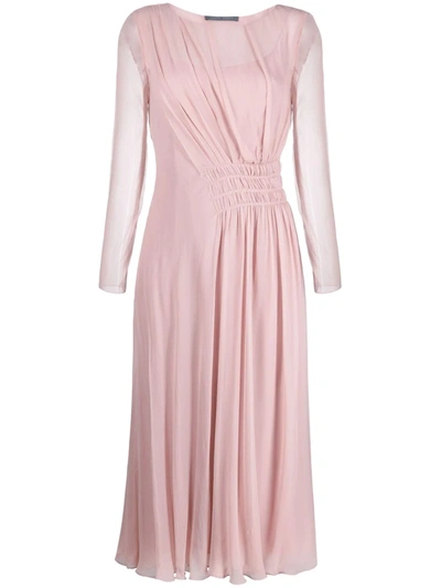 Shop Alberta Ferretti Gathered Chiffon Dress In Rosa