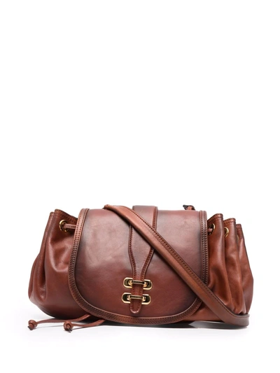 Shop Alberta Ferretti Buckle Satchel Bag In Braun