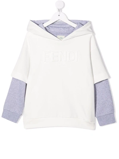 Shop Fendi Embossed-logo Hooded Jumper In 白色