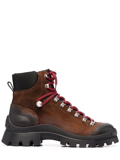 Shop Dsquared2 Chunky Lace-up Brown Leather Boots