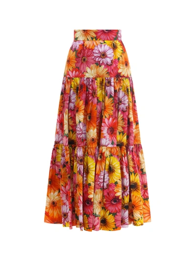 Shop Dolce & Gabbana Gerbera Daisy Printed Maxi Skirt In Multi