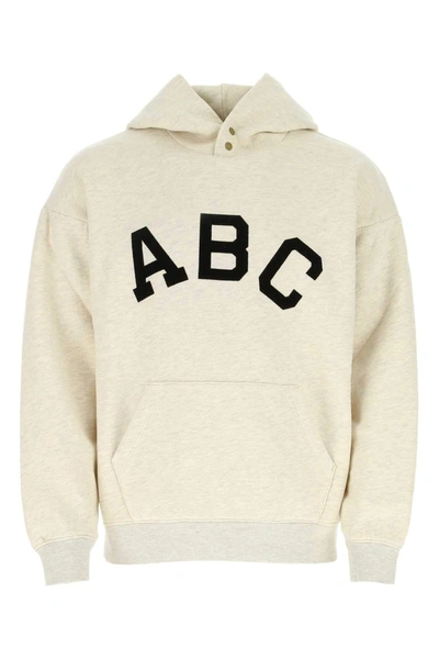 Shop Fear Of God Abc Logo Flocked Hoodie In Beige