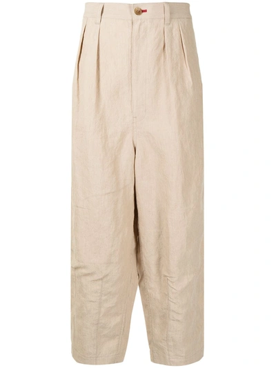 Shop Comme Des Garçons Homme Deux Cropped Wide-leg Trousers In Neutrals