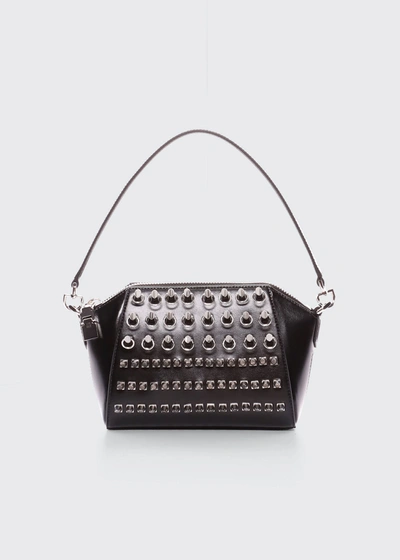 Shop Givenchy Xs Antigona Shoulder Bag In Smooth Leather With Studs In Black