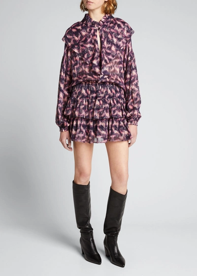 Shop Iro Tyga Printed Long-sleeve Dress In Purple Multico