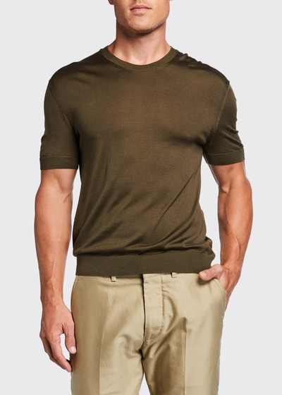 Shop Tom Ford Men's Silk-blend Crewneck T-shirt In Green