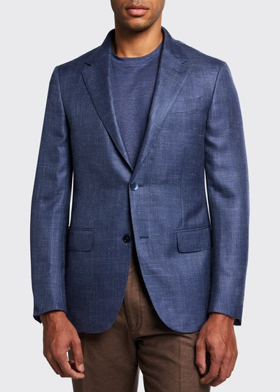 Shop Ermenegildo Zegna Men's Textured Solid Sport Jacket In Blue