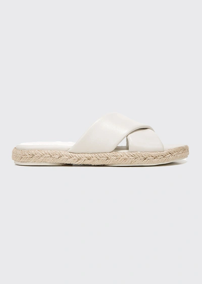 Vince Selene Leather Crosscross Espadrille Slide Sandals In Off White