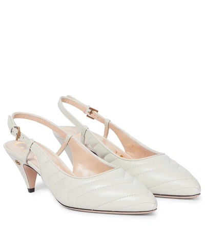 Shop Gucci Matelassé Leather Slingback Pumps In 白色