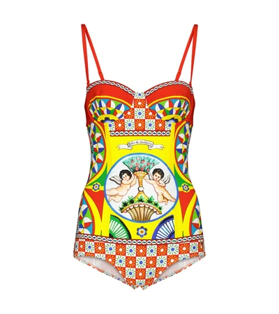 Shop Dolce & Gabbana Printed Swimsuit In Multicoloured