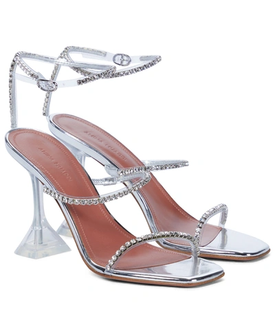 Shop Amina Muaddi Gilda Embellished Pvc Sandals In Silver