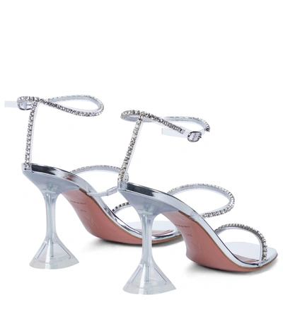 Shop Amina Muaddi Gilda Embellished Pvc Sandals In Silver