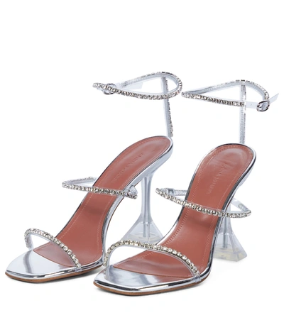 Shop Amina Muaddi Gilda Embellished Pvc Sandals In Silver