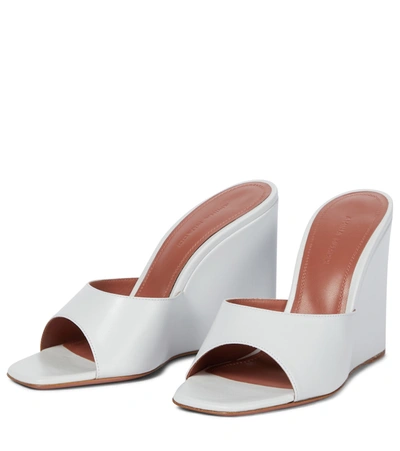 Shop Amina Muaddi Lupita Leather Wedge Sandals In White