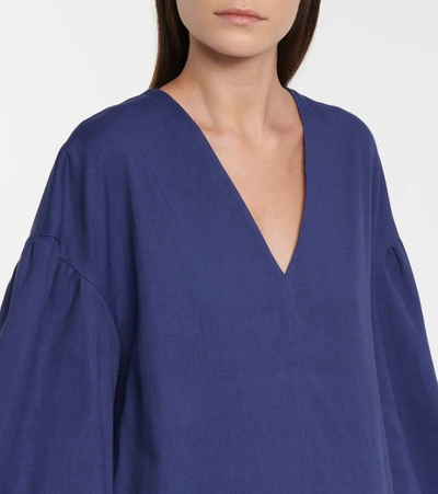 Shop Joseph Duna Linen-blend Midi Dress In Blue